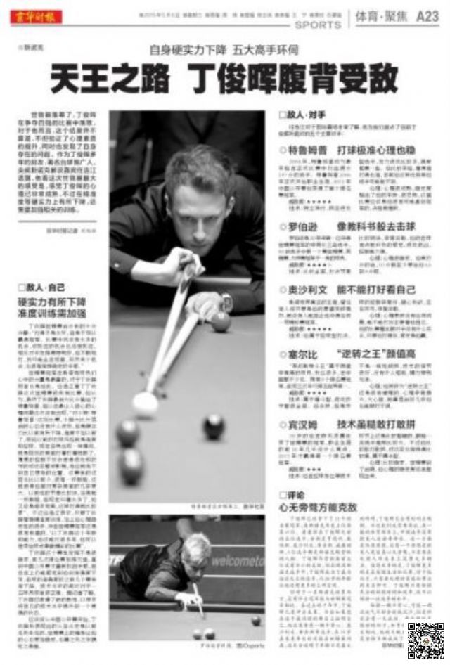 天王之路 丁俊晖腹背受敌